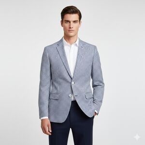 Paisley & Gray Navy Checkered Slim Fit Blazer With Contrasting Elbow Pads